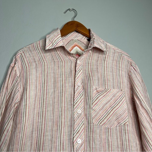Bugatchi Uomo Striped Linen Button Front Shirt M - Picture 3 of 6